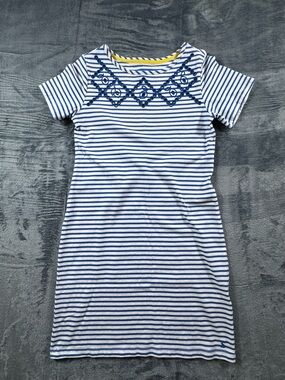 Joules Riviera Blue White Stripe Embroidered Embellished T-Shirt Dress US 6
